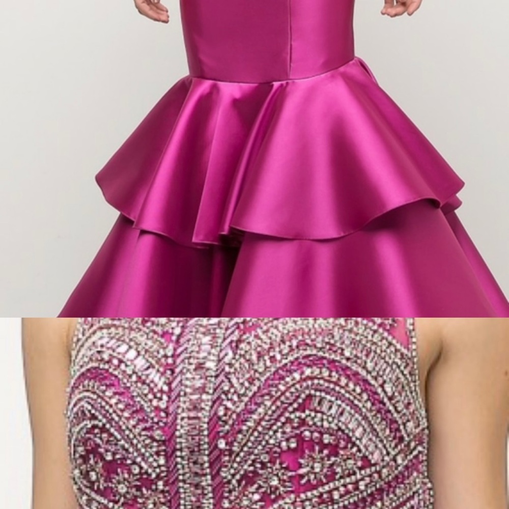 Black prom dress, long white or pink two piece prom open back dress. - Picture 2 of 4